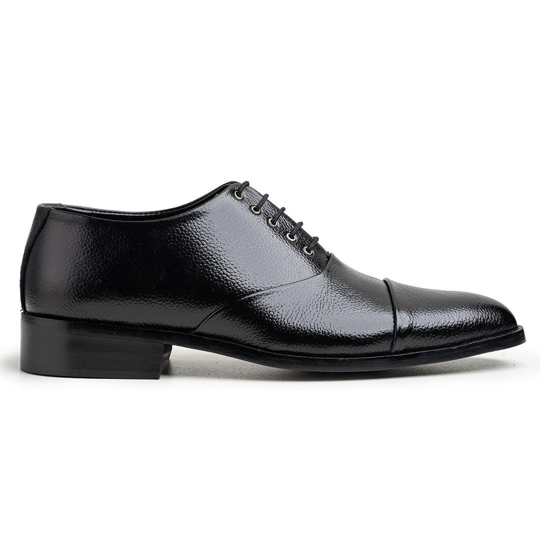 Black Grained Leather Captoe Oxford Dress Shoes Bella