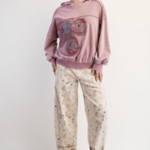 Boho Hoodie With Floral Patchwork Oversized Fit Cottagecore