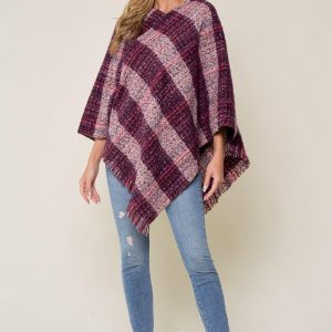 Burgundy Womens Poncho: Fall Fashion Lightweight Sweater