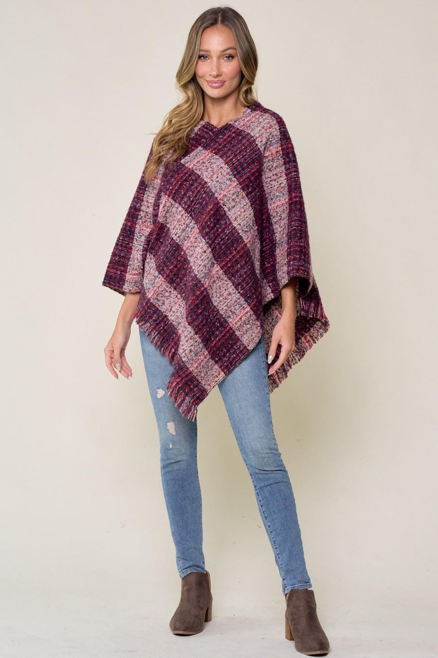 Burgundy Womens Poncho: Fall Fashion Lightweight Sweater
