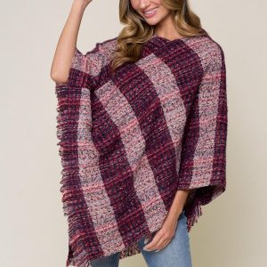 Burgundy Womens Poncho: Fall Fashion Lightweight Sweater