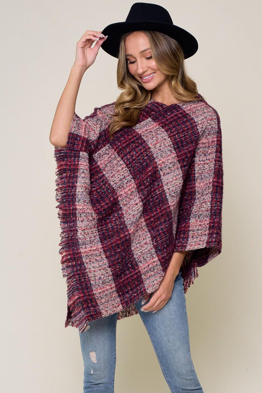 Burgundy Womens Poncho: Fall Fashion Lightweight Sweater