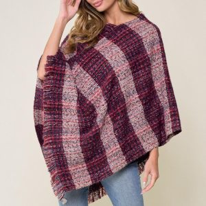 Burgundy Womens Poncho: Fall Fashion Lightweight Sweater