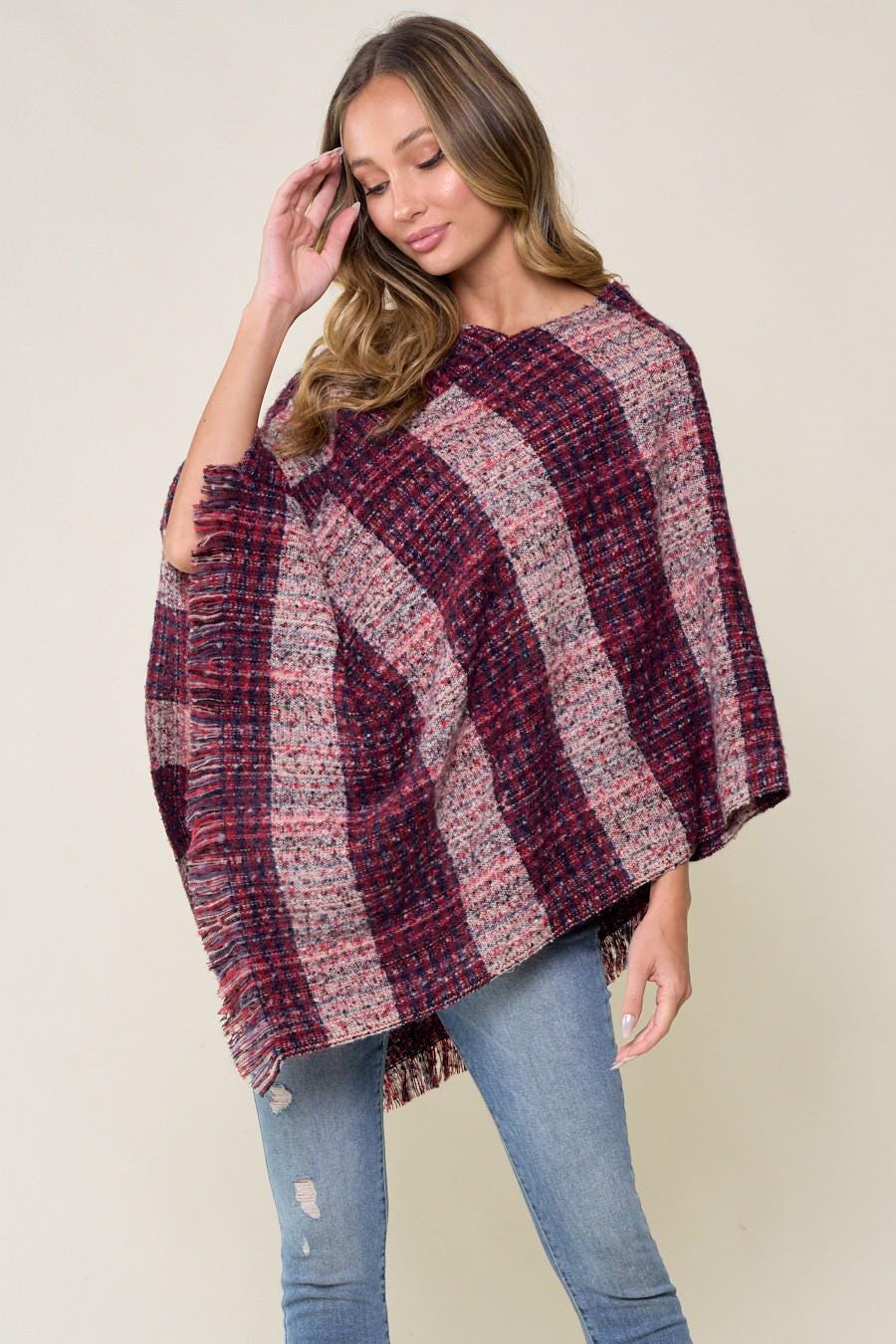 Burgundy Womens Poncho: Fall Fashion Lightweight Sweater