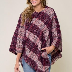 Burgundy Womens Poncho: Fall Fashion Lightweight Sweater