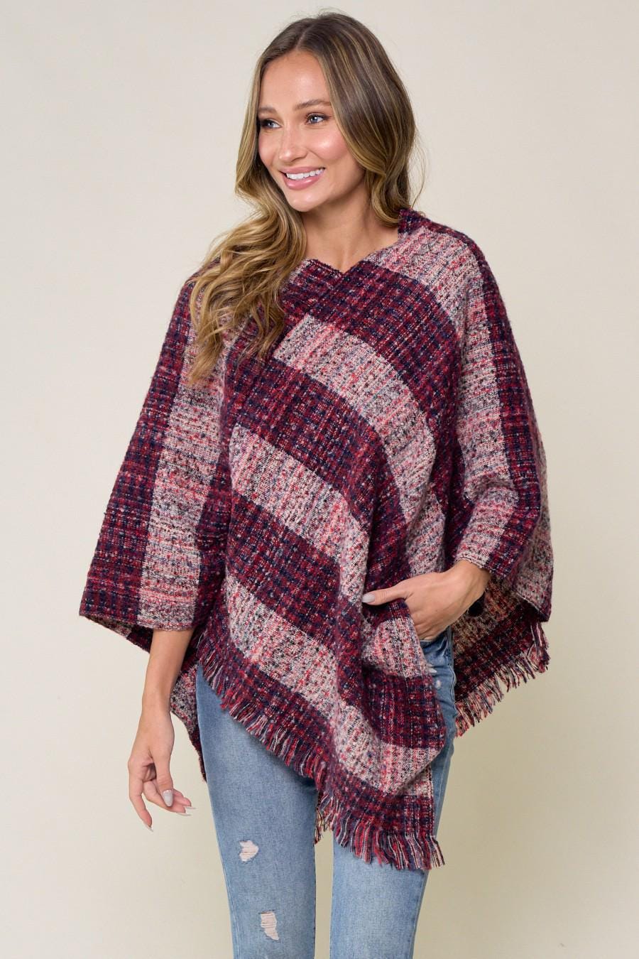 Burgundy Womens Poncho: Fall Fashion Lightweight Sweater