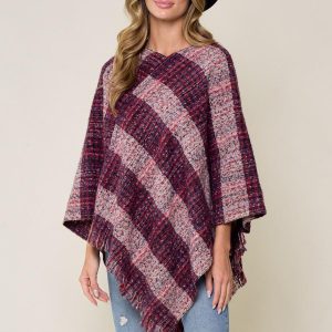 Burgundy Womens Poncho: Fall Fashion Lightweight Sweater