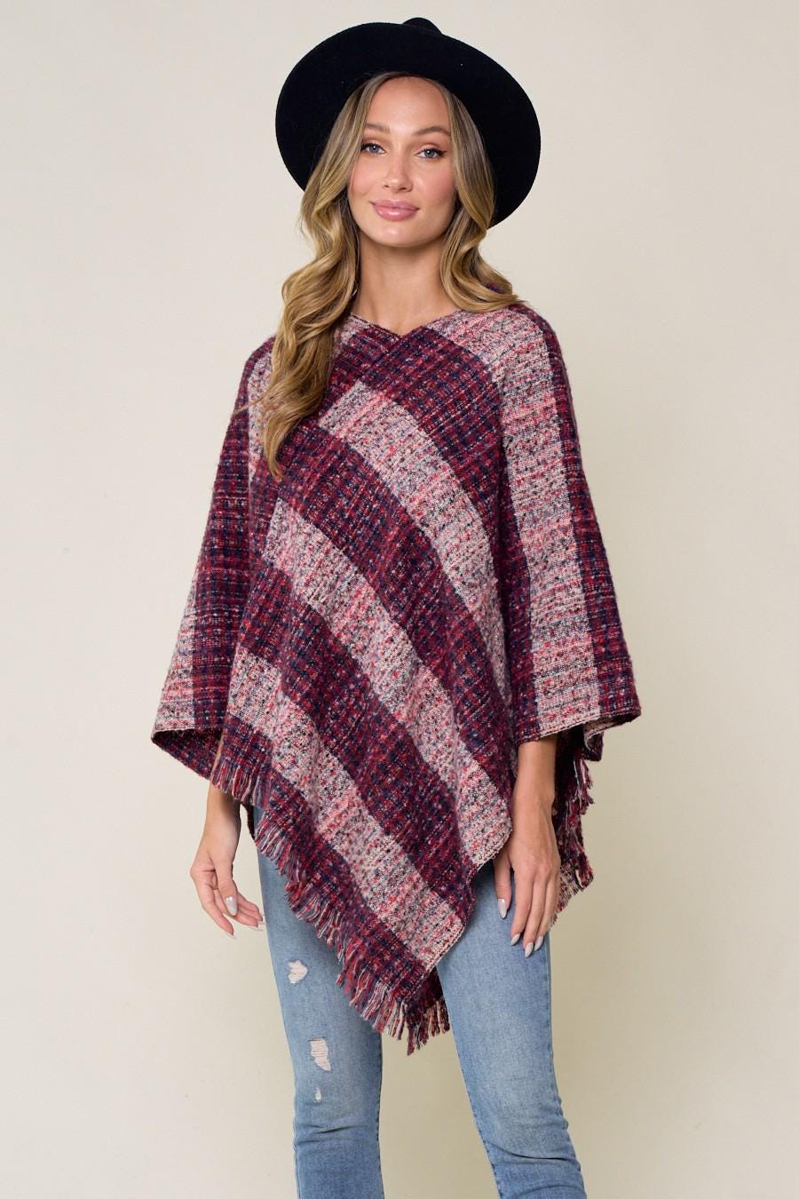 Burgundy Womens Poncho: Fall Fashion Lightweight Sweater