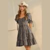 Gingham Puff Sleeve Mini Dress: Black & White