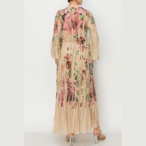 Floral Vintage Lace Dress: Romantic Cottagecore Deepv Maxi