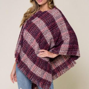 Burgundy Womens Poncho: Fall Fashion Lightweight Sweater