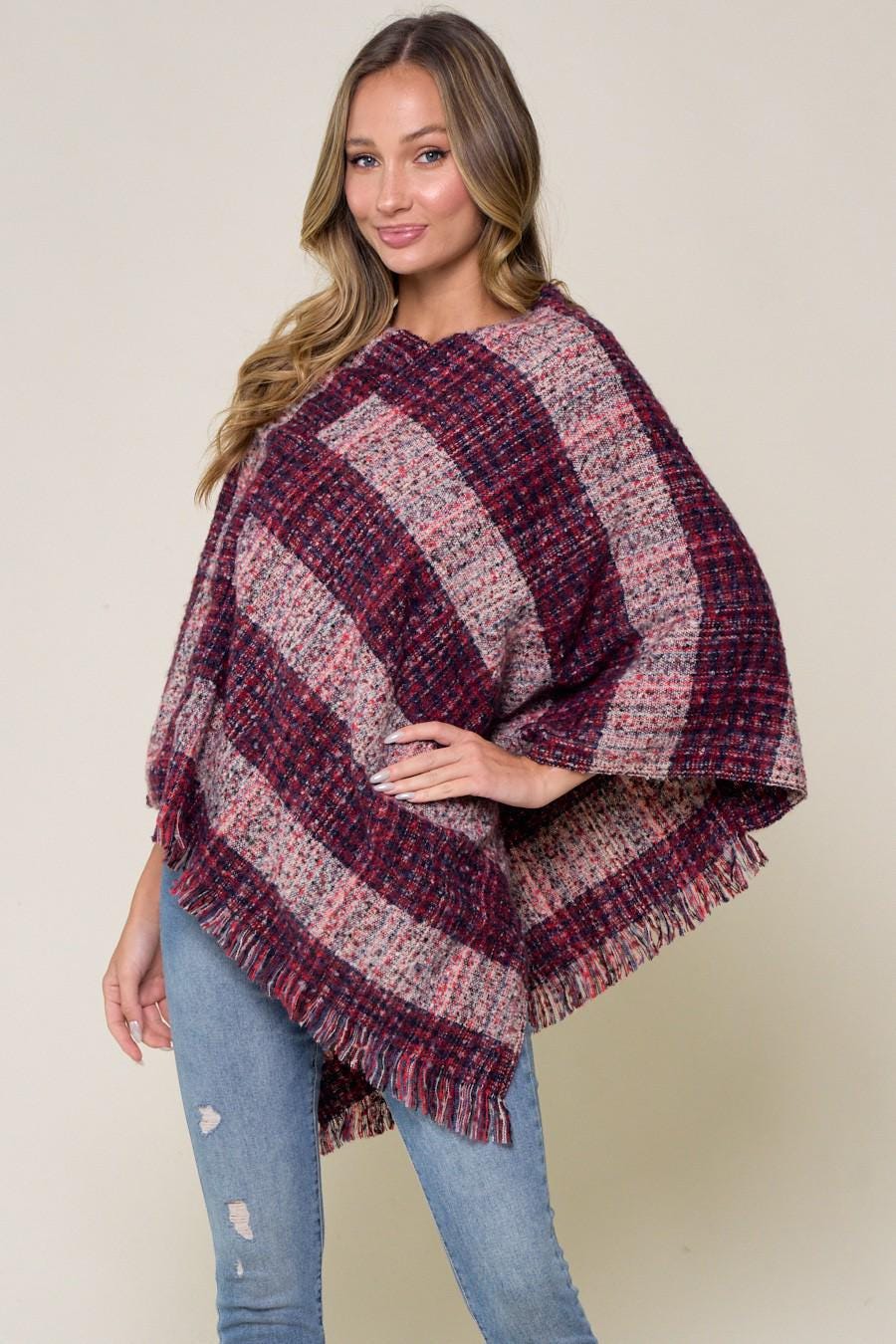 Burgundy Womens Poncho: Fall Fashion Lightweight Sweater